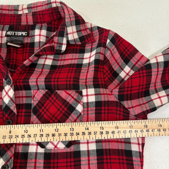 Hot Topic Red Plaid Sugar Skull Flannel Shirt Small Goth Romantic Steam Punk - Picture 8 of 11